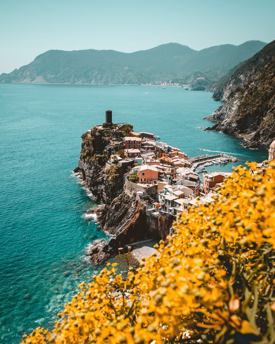 Colourful coastal village above the sea